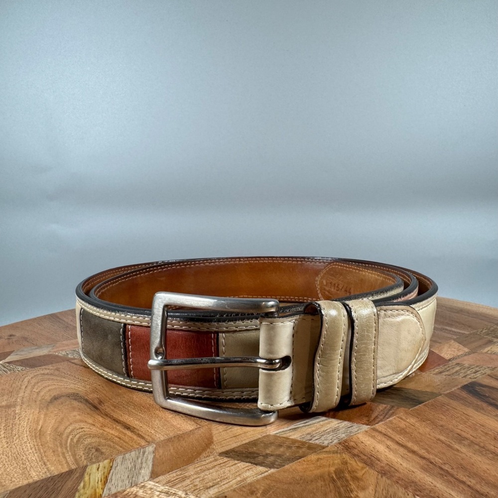 Maus & Hoffman Leather Belt Size 44 Silver Brass Buckle‎ Italy
